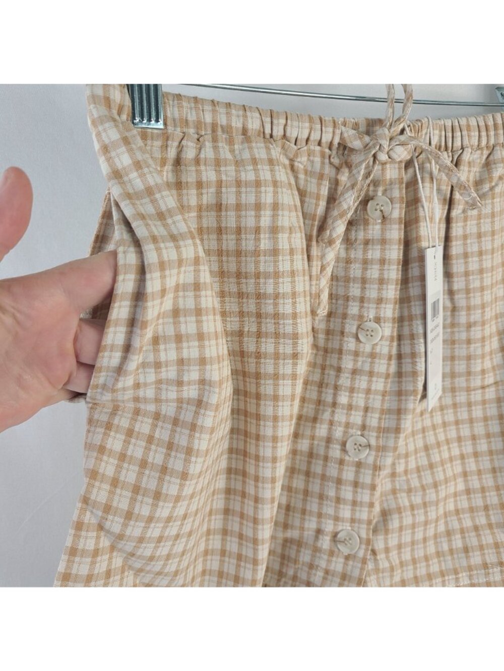 NEW Rhythm London Check Skort Beige Natural Plaid Women's Size 4 - Picture 4 of 6